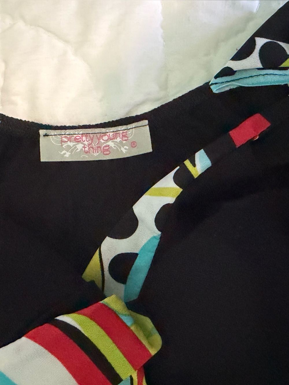 Women’s Black Maxi Dress with Colorful Abstract Trim - Picture 6 of 6